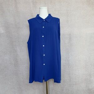 ANDREE BY UNIT Rich Cobalt Royal Blue Lightweight Sleeveless Button-Down Shirt